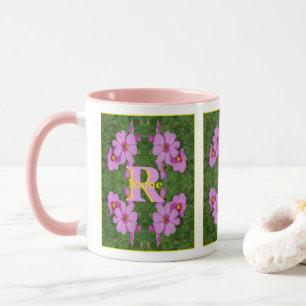 Custom Monogram Initial Name Pink Daisy Art Mug