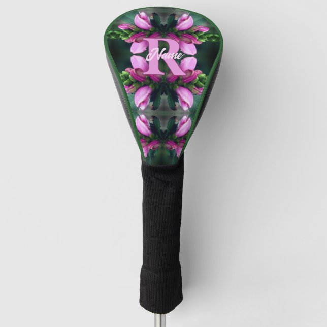 Custom Monogram Initial Name Pink Flower Art Golf Head Cover (Front)