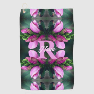 Custom Monogram Initial Name Pink Flower Art Golf Towel