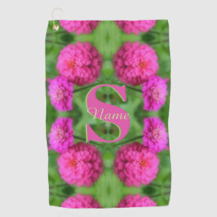 Custom Monogram Initial Name Pink Zinnias Golf Towel