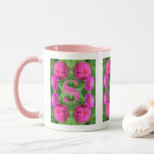 Custom Monogram Initial Name Pink Zinnias Mug
