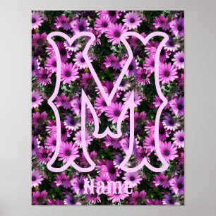 Custom Monogram Initial Name Purple Daisies Poster
