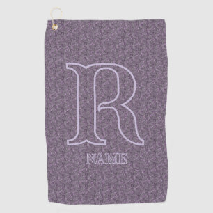 Custom Monogram Initial Name Purple Floral Golf Towel