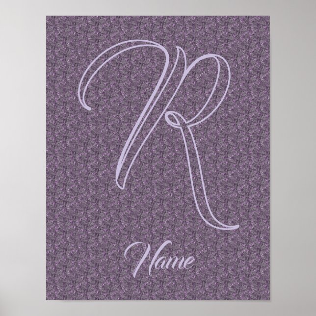 Custom Monogram Initial Name Purple Floral Poster (Front)