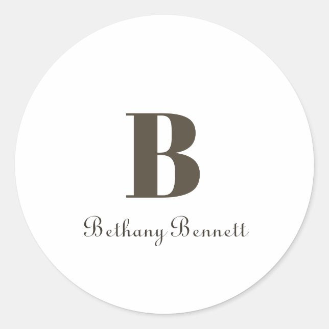 Custom Monogram Initial Name White Classic Round Sticker (Front)