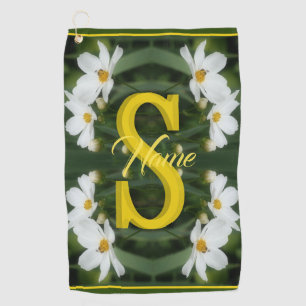 Custom Monogram Initial Name White Daisy Art Golf Towel