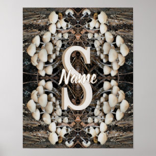 Custom Monogram Initial Name Wild Mushrooms Poster