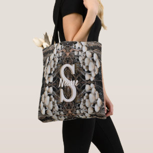 Custom Monogram Initial Name Wild Mushrooms Tote Bag
