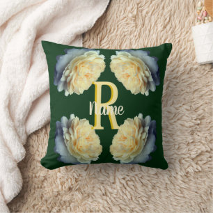 Custom Monogram Initial Name Yellow Roses Cushion