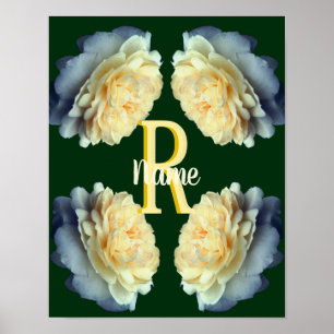 Custom Monogram Initial Name Yellow Roses Poster