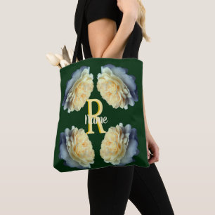 Custom Monogram Initial Name Yellow Roses Tote Bag