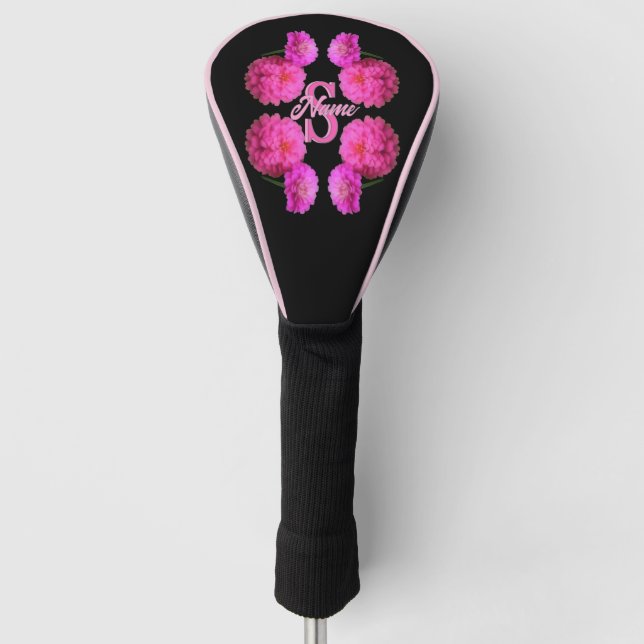 Custom Monogram Initial Name Zinnia Floral Art Golf Head Cover (Front)