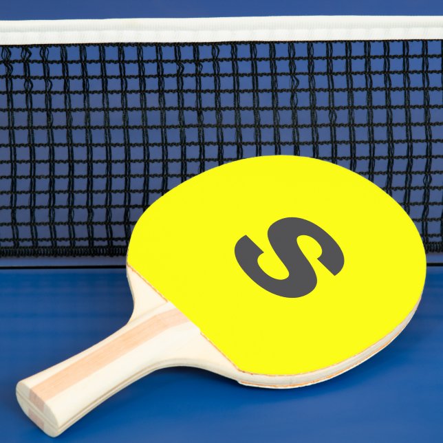 Custom Monogram Initial Neon Yellow Ping Pong Paddle (Insitu)