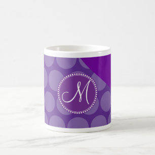 Custom Monogram Initial Purple Polka Dot Wave Coffee Mug