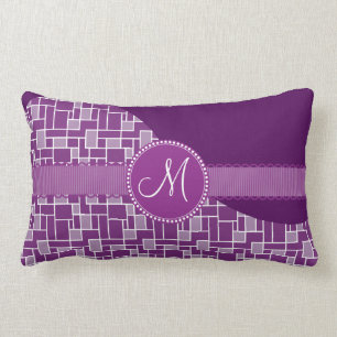 Custom Monogram Initial Purple Tile Wave Pattern Lumbar Cushion