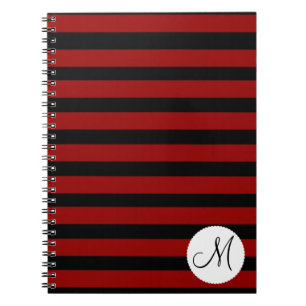 Custom Monogram Initial Red Black Stripes Notebook