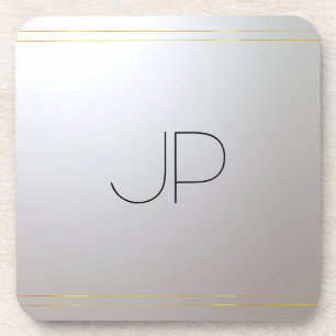 Custom Monogram Initial Template Gold Silver Coaster