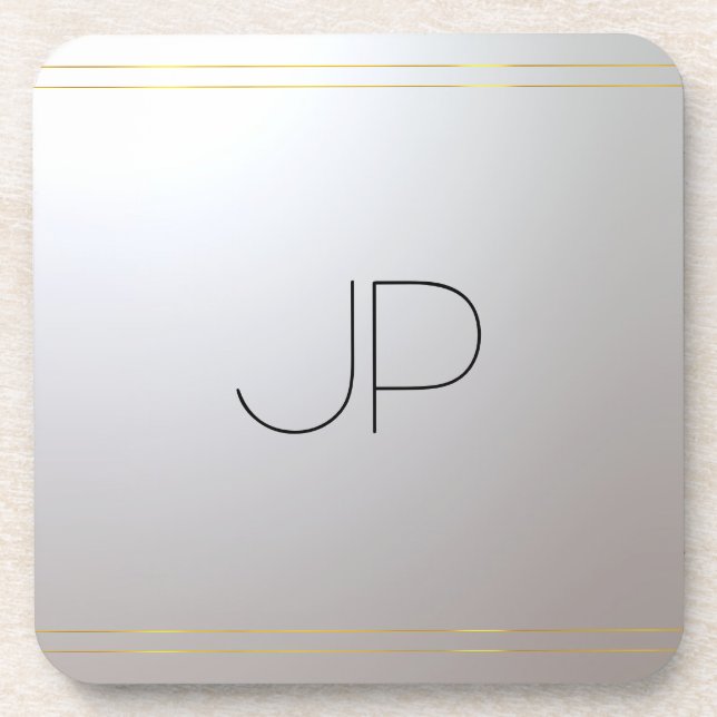 Custom Monogram Initial Template Gold Silver Coaster (Front)