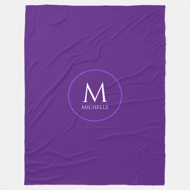 Custom Monogram Initial Template Royal Purple Fleece Blanket (Front)