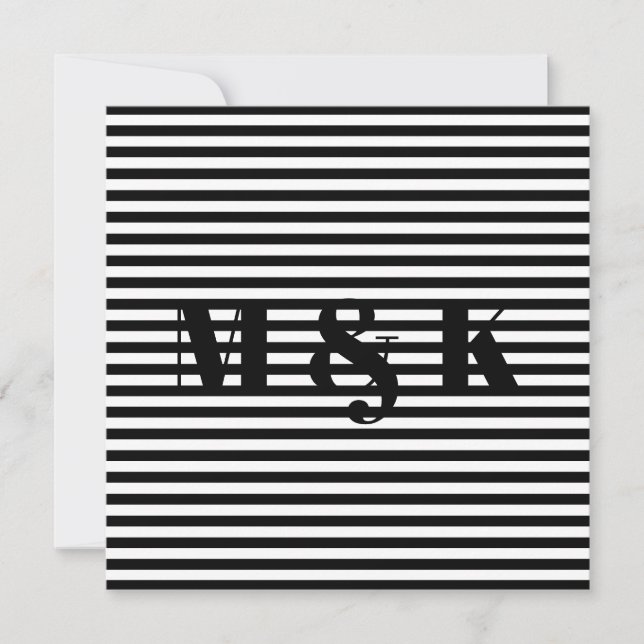 Custom monogram initials black white stripes card (Front)