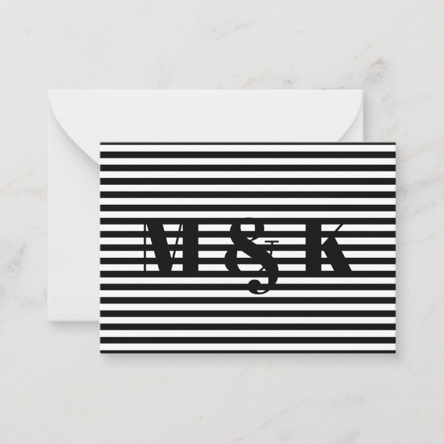 Custom monogram initials black white stripes card (Front)