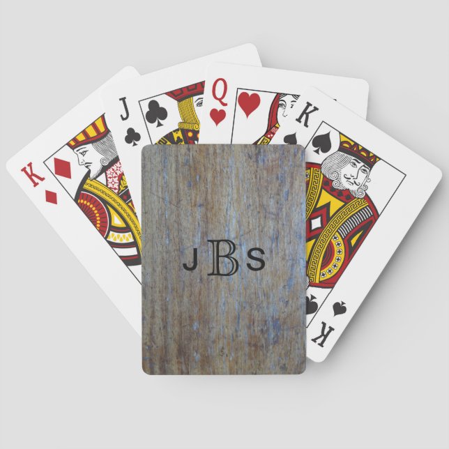 Custom Monogram Initials | Rustic Wood Distressed Playing Cards (Back)