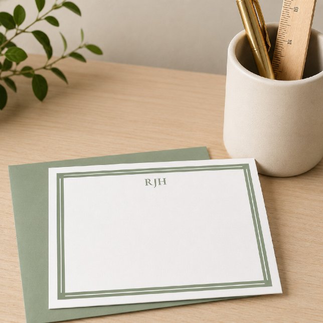 Custom Monogram Initials with Sage Green Border Card (Creator Uploaded)