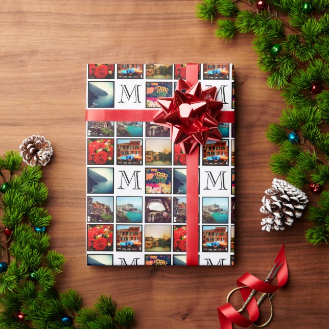 Custom Monogram Instagram Photo Collage Wrapping Paper (Holiday Gift)