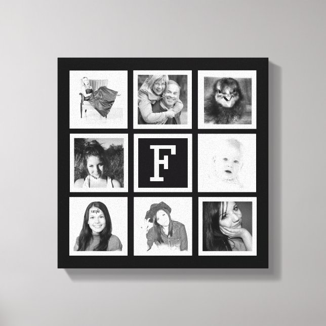 Custom Monogram Instagram Photos Collage Canvas Print (Front)
