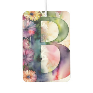 Custom Monogram Jewel Tone Watercolor Floral  Car Air Freshener
