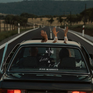 Custom Monogram Just Married Car Wedding Banner  Window Cling