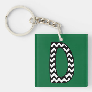 Custom Monogram Keychain: D: Black, White Chevrons Key Ring