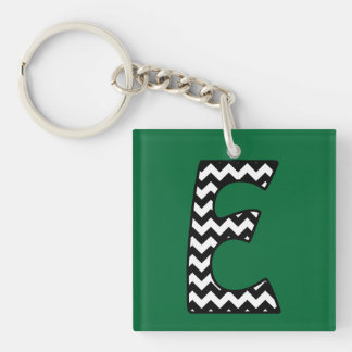 Custom Monogram Keychain: E: Black, White Chevrons Key Ring