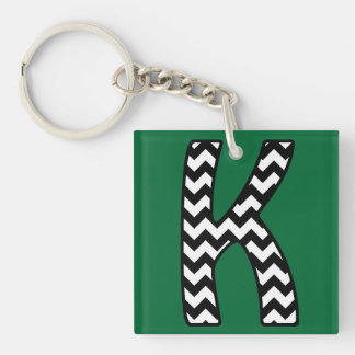 Custom Monogram Keychain: K: Black, White Chevrons Key Ring