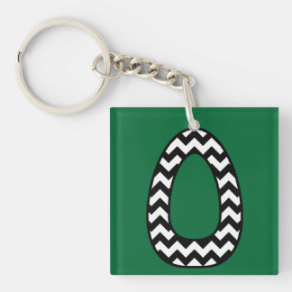 Custom Monogram Keychain: O: Black, White Chevrons Key Ring