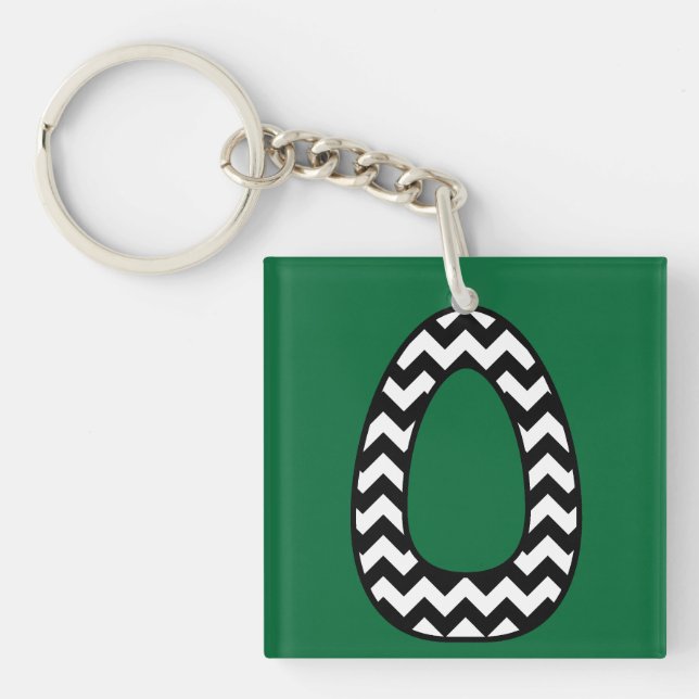 Custom Monogram Keychain: O: Black, White Chevrons Key Ring (Front)