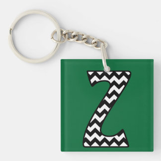 Custom Monogram Keychain: Z: Black, White Chevrons Key Ring