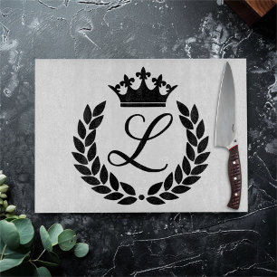 Custom Monogram Laurel Leaves & Crown Cutting Board