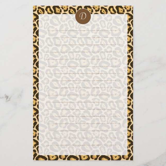 Custom Monogram Leopard Print Lined Stationery (Front)