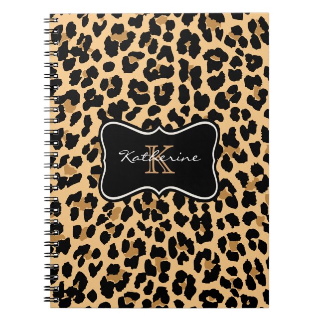Custom Monogram Leopard Print Spiral Notebook (Front)