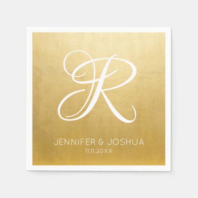 Custom Monogram Letter Gold Foil Wedding Napkin (Front)