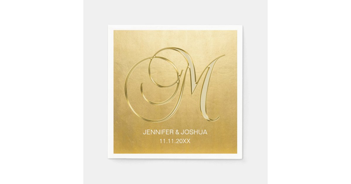 Custom Monogram Letter M Gold Foil Wedding Napkin Zazzle Co Uk