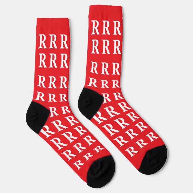 Custom Monogram Letter White Red socks (Right)