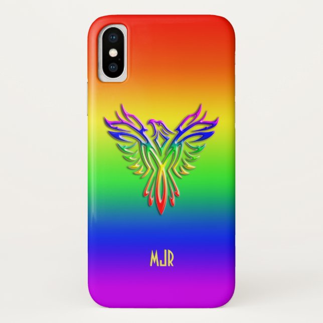 Custom monogram, LGBT Rainbow Pride Phoenix Rising Case-Mate iPhone Case (Back)