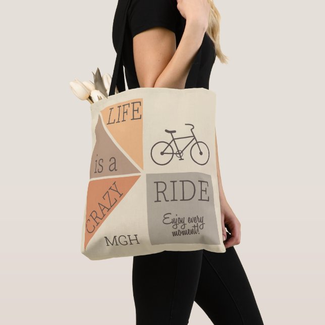 Custom Monogram Life is a Crazy Ride Tote Bag (Close Up)
