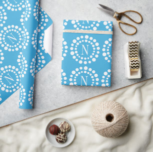 Custom Monogram Light Blue Wrapping Paper