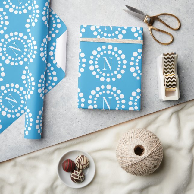 Custom Monogram Light Blue Wrapping Paper (Crafts)