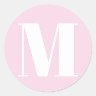 Custom monogram light pink white initial number classic round sticker