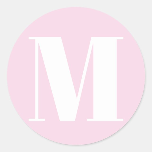 Custom monogram light pink white initial number classic round sticker (Front)