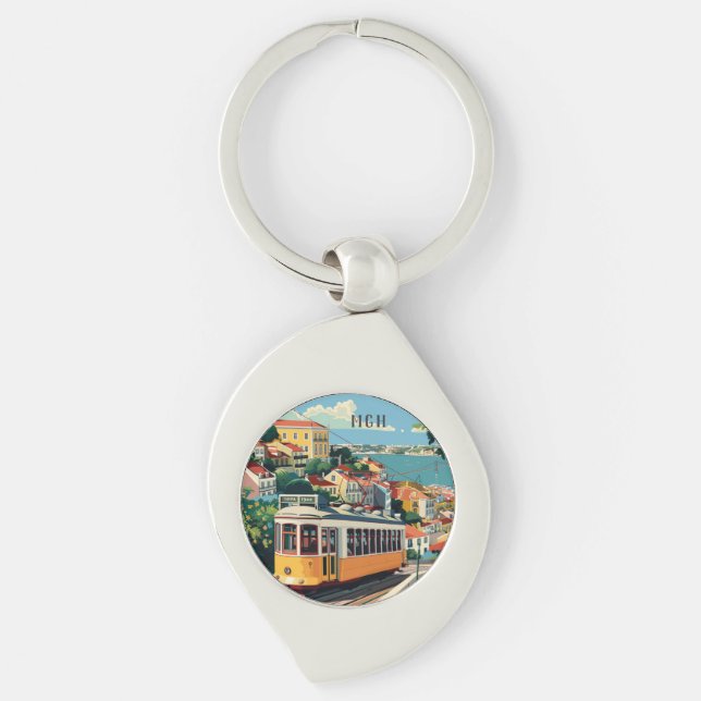 Custom Monogram Lisbon Portugal Key Ring (Front)